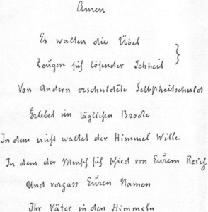 Fordított (vagy a makrokozmikus) Miatyánk Rudolf Steiner kézírásával (fakszimile)